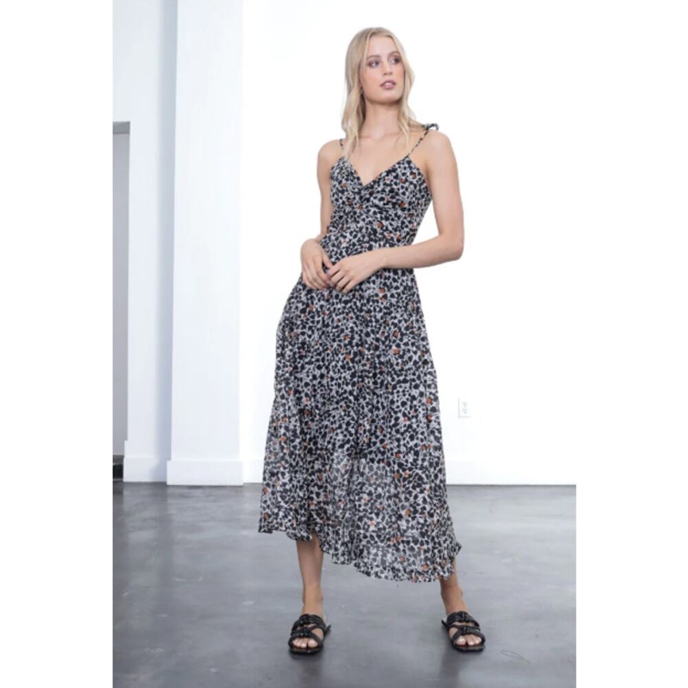 Karina Grimaldi Camille Midi Dress‎ S Black Heart Floral Printed Cotton